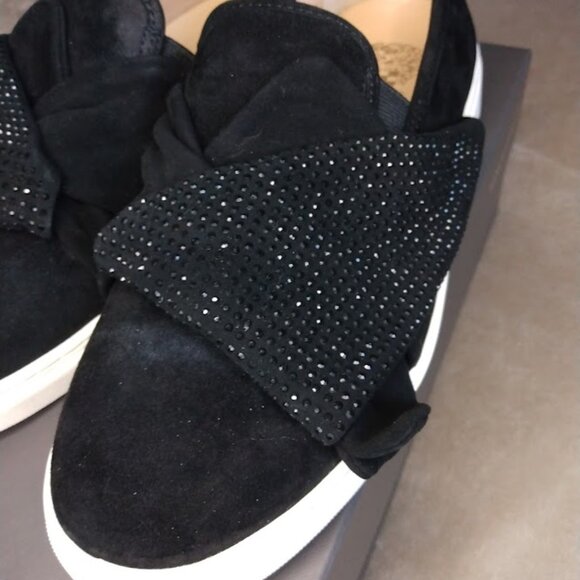Vince Camuto Barita Black Suede Rhinestone Slip-On Sneakers 9.5 Wide Holiday - Picture 5 of 16
